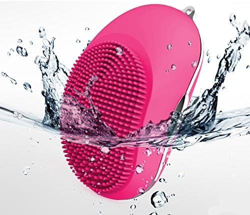 Facial Cleansing Brush Silicone Facial Brush Cleanser Massager Portable Facial Skin Care Waterproof Facial Cleanser with Vibration for Deep Cleaning (Rose)