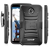 Fosmon STURDY Shock Absorbing Dual Layer Hybrid Holster Cover Kickstand Case for Google Nexus 6 (Black)