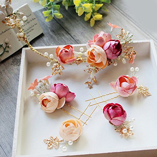 Jili Online Beautiful Lady Girls Flower Pearls Headpiece Hair Pins Set Wedding Party Hair Costume