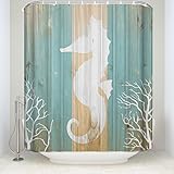 Libaoge Seahorse Under Water Sealife on Rustic Old Barn Wood Mildew Free Waterproof Polyester Fabric Bathroom Shower Curtain