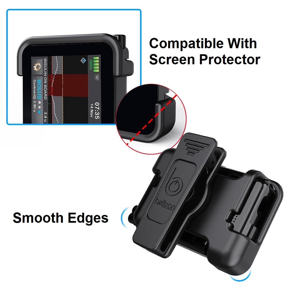 BELTRON Belt Clip for Tandem t:Slim X2 Pump (Strong & Durable Rotating Clip Case for Tandem Diabetes Care TSlim X2 Insulin Pump) - Black