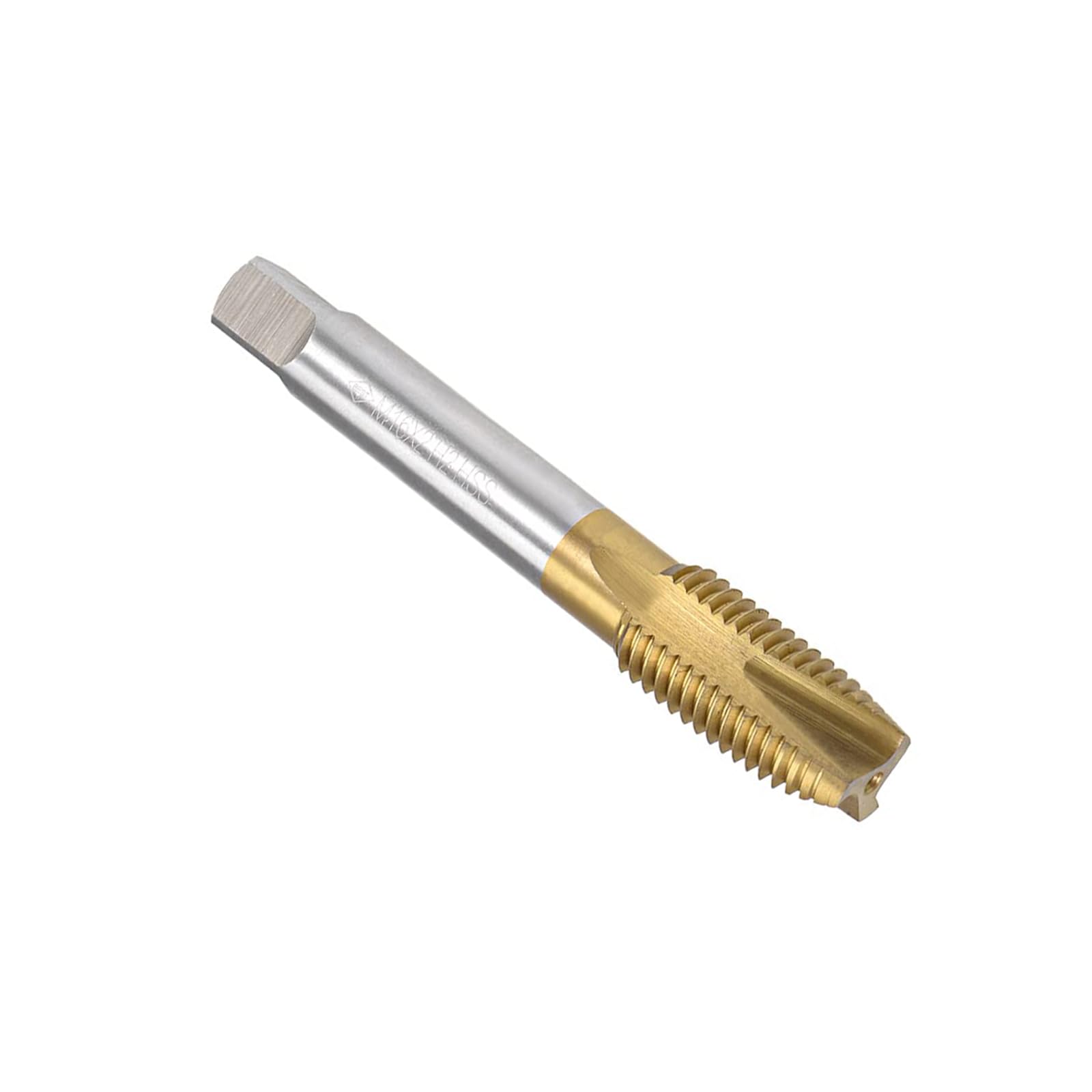 MACHSWON Spiral Point Plug Threading Tap M16 x 2mm, for Drilling and Tapping, H2 3 Flutes HSS, Titanium Coated, Round Shank with Square End Metric Screw Taps Tapping Bit, 1pcs