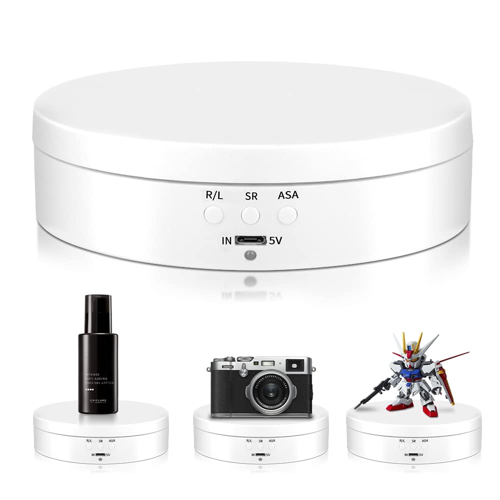 L'QECTED ターンテーブル 電動回転台 360度回転台 電動ターンテーブル 耐荷重3kg 方向角度調整可能 安定性 低騒音 直径13.8CM フィギュア 撮影用(ホワイト 13.8cm) の商品画像