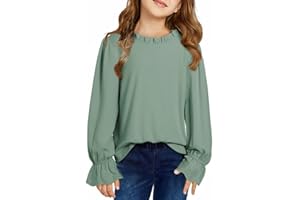DOKOTOO KIDS Cute Shirts for Girls Ruffle Long Sleeve Crewneck Ribbed Knit Blouses Tops 6-15 Years