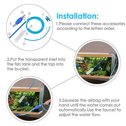 Fish Tank Gravel Cleaner Aquarium Cleaning Vacuum Siphon Pump with Adjustable Flow Control Tap & Fish Poop Net , Water Changing Drainer Filter Syphon Hose- Automatic Fluids Transfer Self Priming 7.5ft