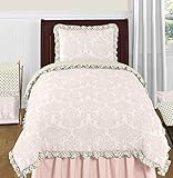 Blush Pink White Damask and Gold Polka Dot Amelia 4 Piece Girls Kids Childrens Twin Bedding Set