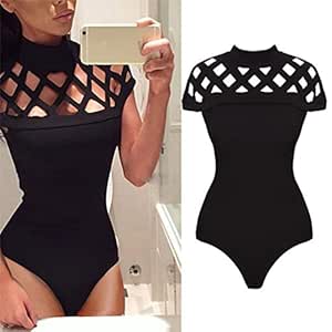 Koly sexy Jumpsuit Gargantilla para mujer de cuello alto Bodycon Caged
