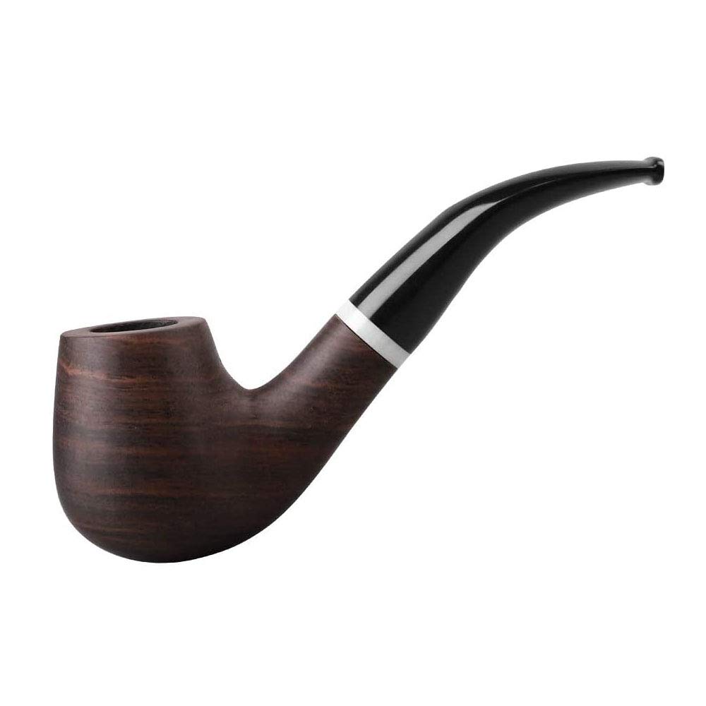 MUXIANG Wooden Tobacco Pipe, Ebony Smooth Hand Made Pipe with Imitation Ivory Decor Ring, Packed with Black Pouch wgac0024