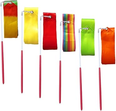 Amazon Azxaz ダンスリボン スティック リズミック 体操リボン 6色 ダンスストリーマー スティック付き 子供用 アーティ スティックダンスバトントワリング 12個 Azxaz バレエ