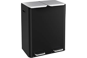 ComfyCorner 16 Gal (2 x 30 L) Dual Trash Can, Stainless Steel Kitchen Garbage Bin, Recycle Dustbin with Odor Control Box, Soft-Close Lid, Inner Buckets, Side Handle, Step Pedal, for Home Office