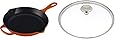 Le Creuset Enameled Cast Iron Signature Iron Handle Skillet, 10.25" (1-3/4 qt.), Flame & Signature Glass Lid with Stainless Steel Knob, 10"