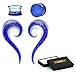 Spiral Glass Ear Tapers 00 Gauge Blue Ink Glow in the Dark with Plugs (10mm) - 4 Pieces