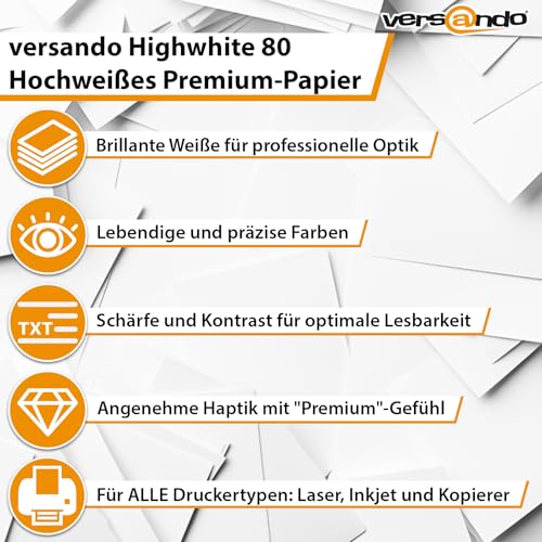 versando 1.500 Blatt Druckerpapier A4 hochweiß CIE161 Premium Kopierpapier (3x 500 Blatt HighWhite 80) strahlende Farben, klare Schrift, PEFC zertifiziert thumbnail 3