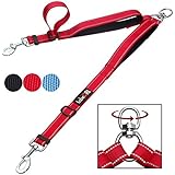 tobeDRI Double Dog Leash Coupler - 2 Padded Handles, Adjustable from 18 to 24 inch - Heavy Duty Dual Dog Leash for 2 Dogs for Medium Large Dogs (Red)