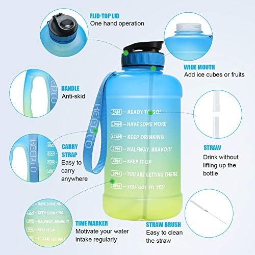Blue BPA-free water bottle with a straw and wide mouth opening.