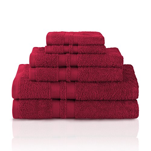 Superior 100% Premium Cotton Ultra Soft 6 Piece Towel Set, 2 Bath Towels, 2 Hand Towels, and 2 Washcloths with Unique Honeycomb Double Border, Maroon