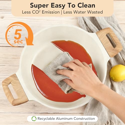 Nonstick Ceramic Cookware Set 17-Piece, Healthy Pots and Pans Set, Nonstick Pots and Pans Set, Induction Cookware Cooking Set with Frying Pans, Saucepans, Saute Pan, Steamer