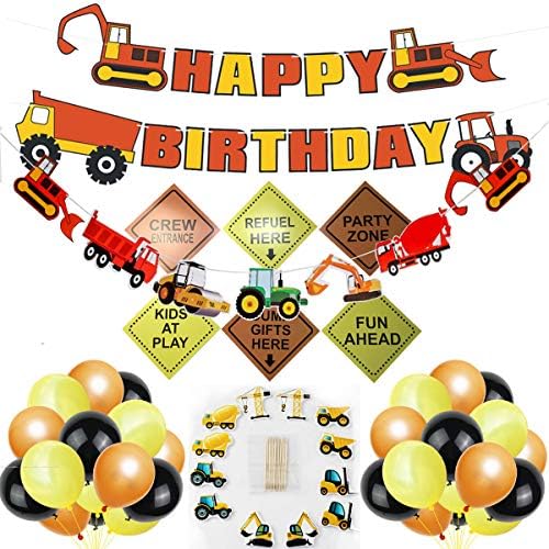 Construction Birthday Party Decorations Set, Boys Birthday Construction Theme Party Favors Supplies Tractor Banner Excavators Bulldozers Dump Trucks Cement Trucks Decor