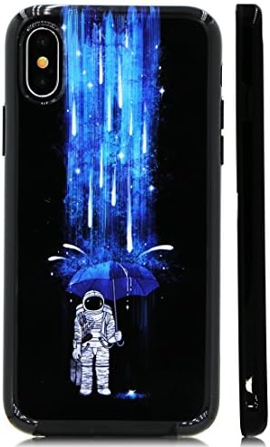 GoldSwift Flexible Soft Rubber Gel Case for iPhone Xs and iPhone X (Astronaut and Meteor Shower)