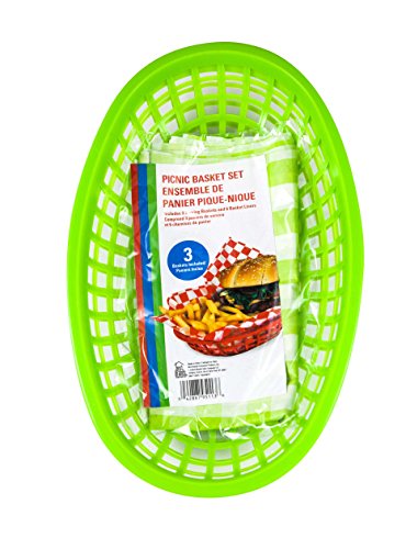 Best Brands Sandwich and Chips Picnic Basket Set, 6 Liners and 3 Baskets, Green