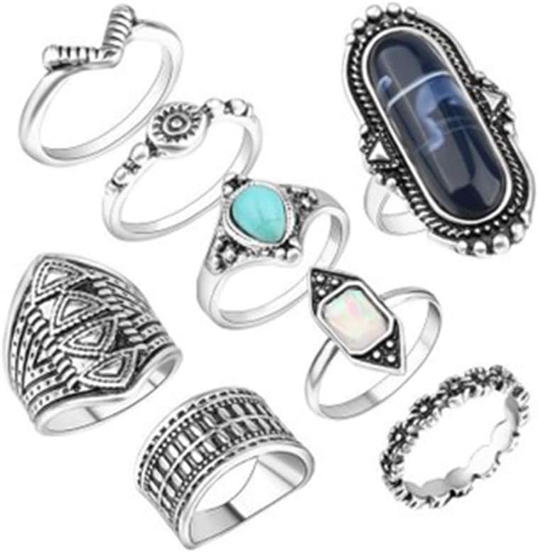 cyntan Knuckle Ring Set Vintage Statement Ring Boho Arrow Moon Elephant Midi Finger Ring Set for Women