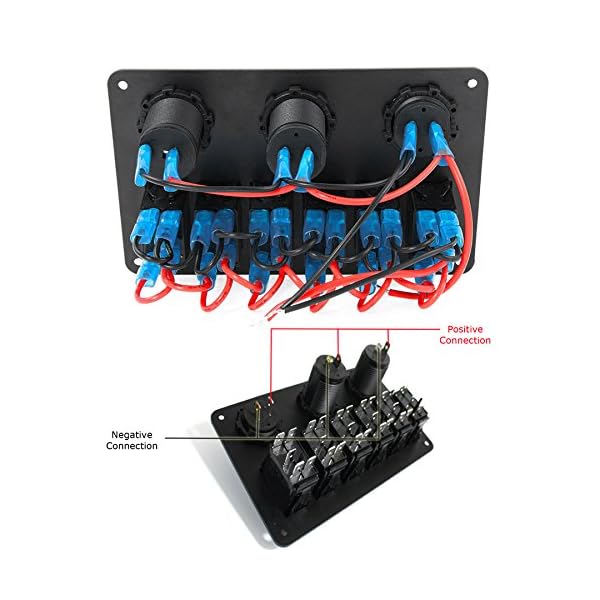 Proelectric-Green-LED-Light-1-Waterproof-MarineBoat-Car-Switch-Panel-6-Gang-USB-Charger-Voltage-Indicator-Power-Socket-5-pin-On-Off-Rocker-Switch