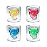 Skull Glass,Set of 4 2.5oz Shot Glass Mug,Crystal Drinking Set Funny for Men,Creative Whiskey Glasses,Double Wall Cool Beer Cup for Wine Cocktail Vodka,Home Halloween Party Bar Cup 