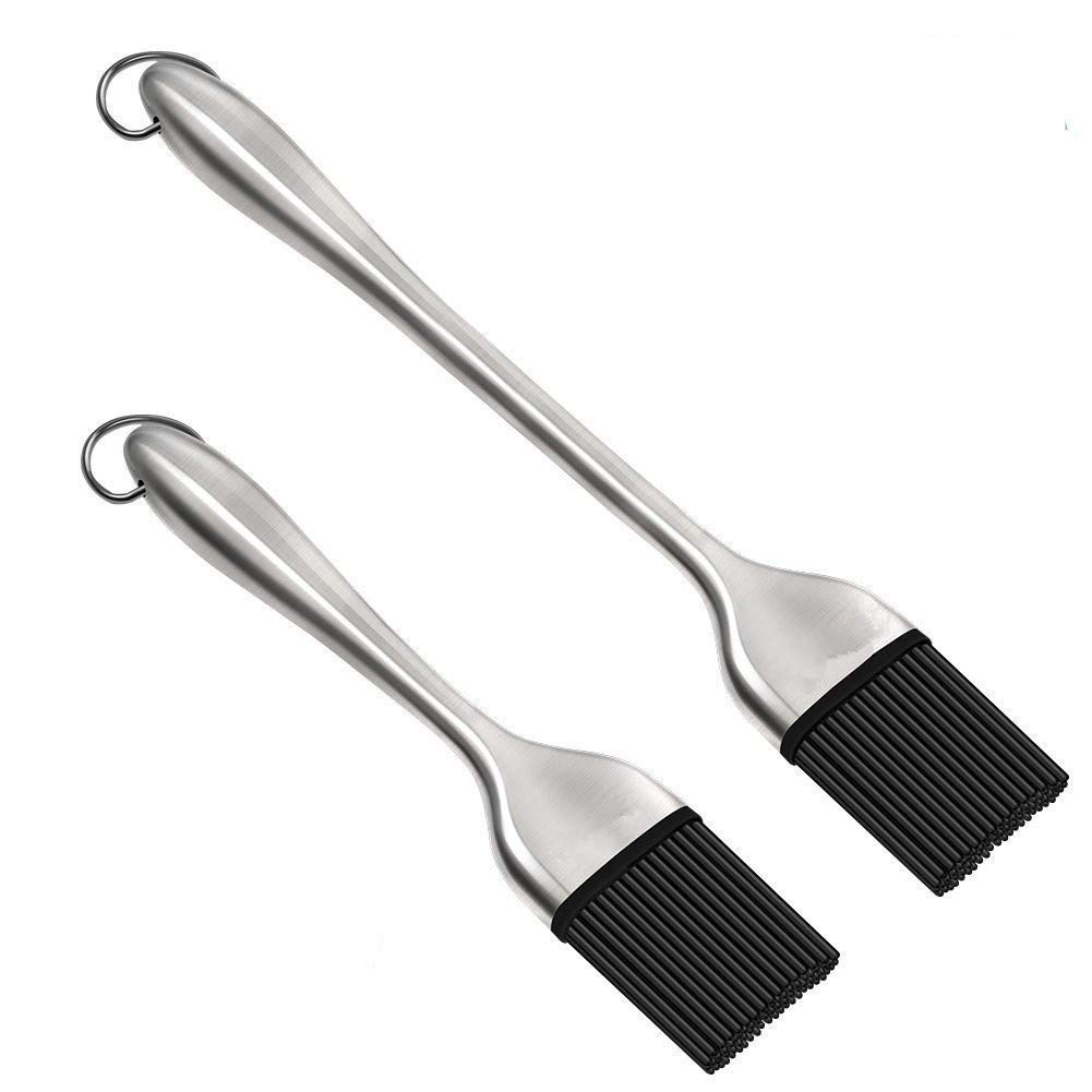 Pack of 2 Barbecue Silicone Brush, Professional Kitchen Baking Cooking BBQ Brush, Stapling Pastry Oil Brush with Stainless Steel Handle, Heat, Flexible and Dishwasher Safe, BPA Free