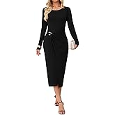 ENOPINK Women's 2025 Fall Long Sleeve Dress Sexy Bodycon Wedding Guest Cocktail Party Semi Formal Midi Dresses