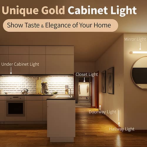 Under Cabinet Lighting Wireless Motion Sensor, LED Closet Lights Battery Operated, Stick-on Anywhere LED Under-Counter Light Fixture, Gold Closet Light for Kitchen USB 3 Colors Touch Control