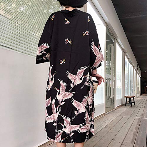 Women Japanese Kimono Cardigan Top Plus Size Harajuku East Asian Loose Yukata Outwear Vintage 3/4 Sleeve (# 5)