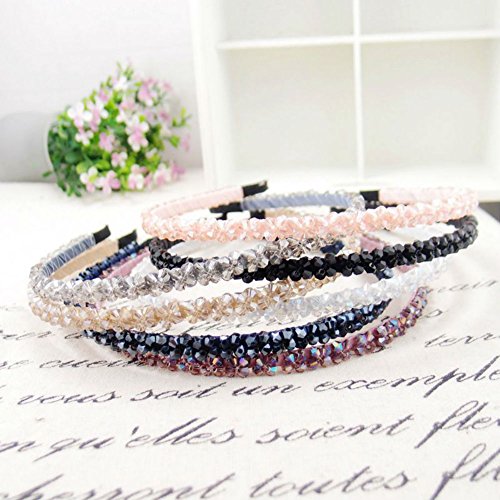 AKOAK Fashion Super Shiny Women Two Rows Black Crystal Beads Headband Girls Headwear Rhinestone Beaded Hair Band Hair Accessories