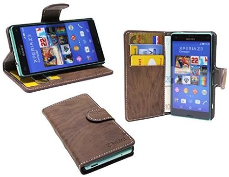 ENERGMiX Elegante Buch-Tasche für Sony Xperia Z3 Compact (D5803) in Braun Wallet Book-Style