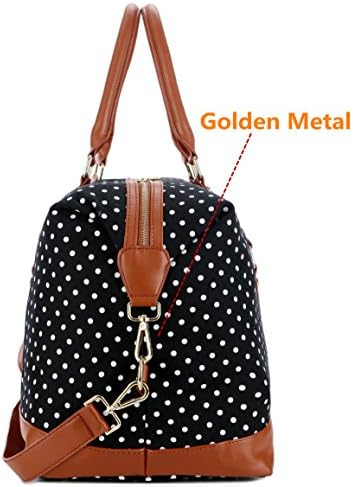 BAOSHA HB-14 Canvas Travel Tote Duffel Bag Carry on Weekender Overnight Bag Oversized for Women and Ladies (Black Dot) 3 BAOSHA HB-14 Canvas Travel Tote Duffel Bag Carry on Weekender Overnight Bag Oversized for Women and Ladies (Black Dot)