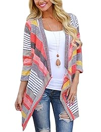 DEARCASE - Cárdigan de manga 3 4 para mujer, estampado a rayas, parte delantera abierta, kimono suelto