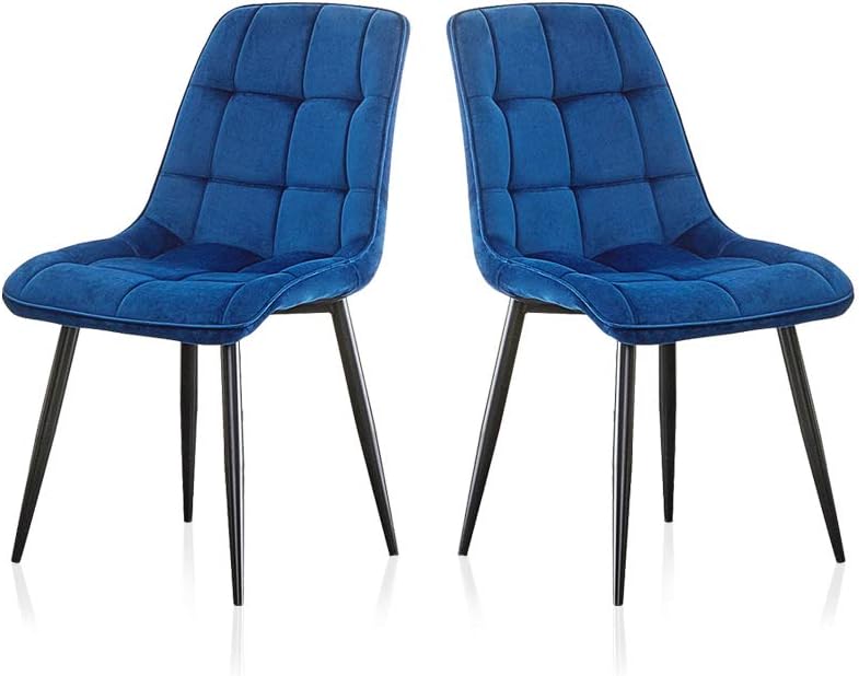 TUKAILAI 2PCS Blue Velvet Dining Chairs Soft Seat and Blue Velvet