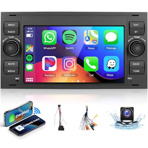 VECHTEL 2G+64G Car Radio for Ford Focus Fiesta C/S-Max Transit Galaxy Mondeo Connect with CarPlay Android Auto Wireless, 7 Inch Touch Screen Car Radio Android 13, GPS WiFi Bluetooth