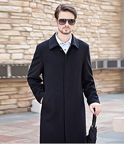 Amazon スタンドカラー シングルロングコート メンズ トレンチコート コート Pコート ロング トレンチコート ビジネスコート Pジャケット ミドル丈 メルトン ウール アウター ファッション モッズコート ロング丈 膝丈 大きいサイズ Xxxxl 紳士服 秋冬物 ブラック
