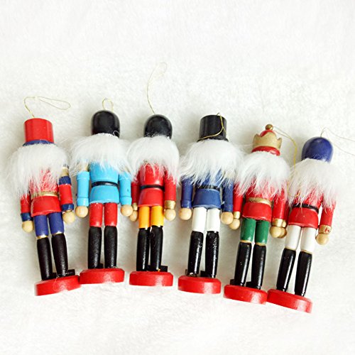BlueSpace Christmas Nutcracker Ornaments Set Wooden Nutcrackers Hanging Decorations for Christmas Tree Figures Puppet Toy Gifts (5", Set of 6pcs)