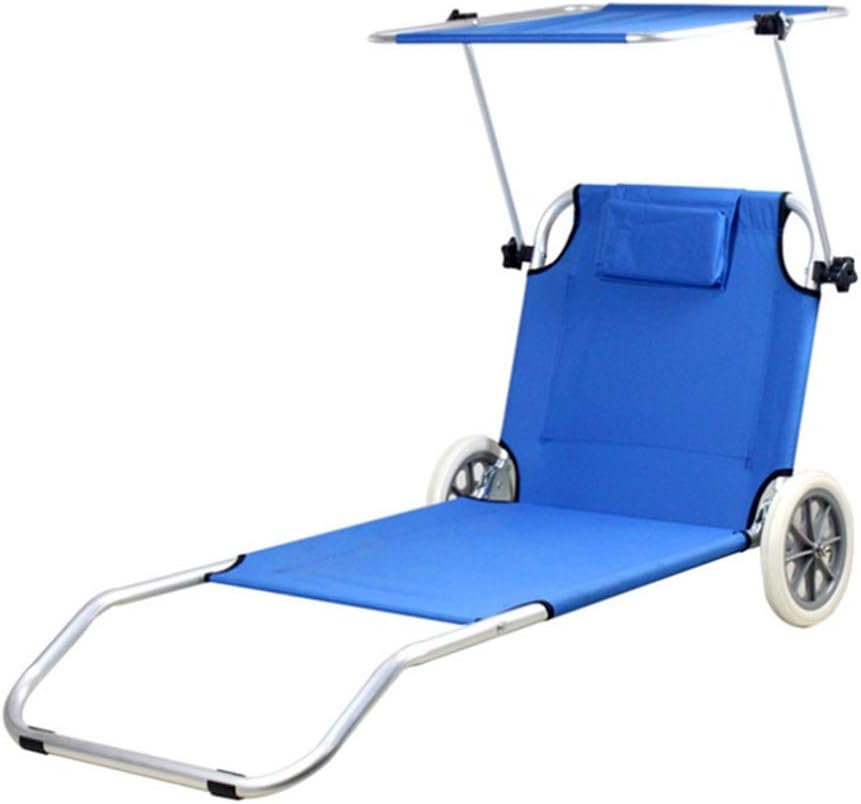 Outdoor Furniture Yacht Club Wheeled Chaise Leisure Beach Chair With Umbrella Sun Shelter Folding Lounger Chaise Chair On Wheels Outdoor Patio Deck Chair Adjustable Rolling Lounger Recliner Armrests B