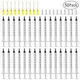 DEPEPE 50 Pack 1ml Syringes Luer Slip Tip with 1 Inch Blunt Tip Needles and Caps