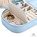 JL LELADY JEWELRY LELADY Small Jewelry Box Portable Travel Jewelry Case Organizer Faux Leather Storage Holder with Mirror for Earrings Rings Necklaces, Gifts for Women Girls Small Size (Sky Blue)