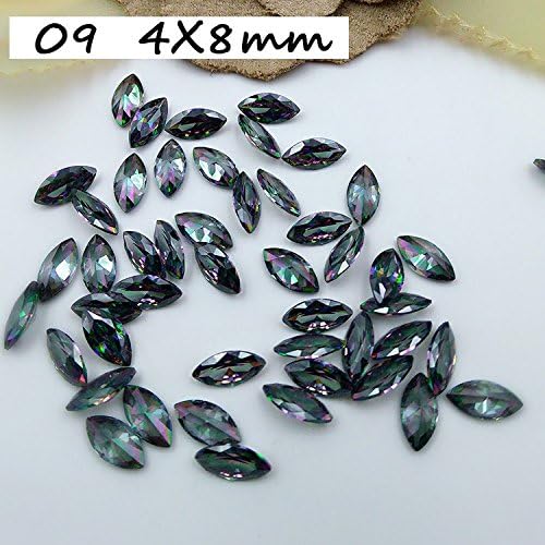 Super Shiny Nail Rhinestones Zircon Stones Glitter Gems Crystal Diamonds Jewelry Studs Nail Art Decorations Point Back (4X8mm Horse Eye, Black AB)