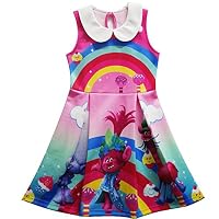 ZHBNN Trolls Little Girls Printed Princess Dress Cartoon Party Dress (Pink-2,100/2-3Y)