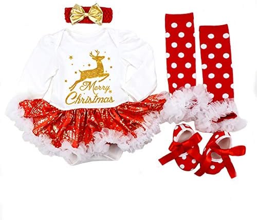 DecStore Baby Girls My First Christmas Costume Party Dress Tutu Outfits 4PCS Set