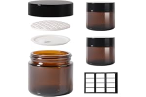 Stellacare 3 pack 2oz Glass Jars Round Empty Cosmetic Containers, Refillable Glass Jars with Lids for Face Creams, Lotions, Powders,Salves Ointments,Potravel Storage