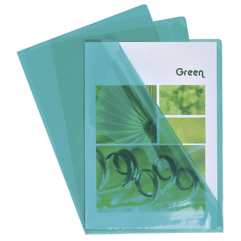 Exacompta - Ref 661295E - PVC Cut Flush Folder - Suitable for Holding A4 Documents, 0.1mm Clear PVC, Top & Right Openings, Cut Out for Easy Opening - Green (Bag of 100)