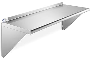 GRIDMANN 12" x 36" Stainless Steel Wall Mount Shelf with Backsplash, Commercial Grade - NSF Certified 18 Gauge Shelving for Restaurant, Kitchen, Utility Room, Garage