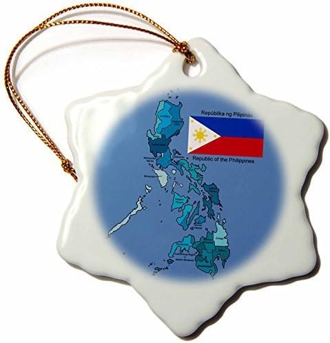 pansy 3-Inch Porcelain Snowflake Decorative Hanging Ornament, Flag And Map Of The Republic Of The Philippines With All Regions Colored And Labeled