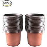 KINGLAKE 100 Pcs 4" Plastic Plants Nursery Pot/Pots Seedlings Flower Plant Container Seed Starting Pots
